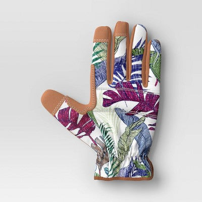 Outdoor Patio Duck Canvas Work Gloves Medium/Large Floral Ivory - Threshold