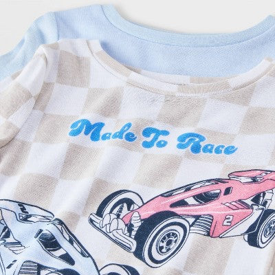 Toddler Girls' 4pc Hot Wheels Cotton Pajama Set - Blue/Tan 5T