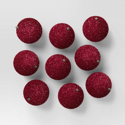 9pc Christmas Tinsel Ball Ornament Set Hot Pink - Wondershop