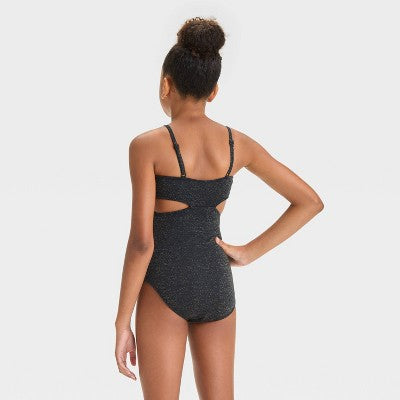 Girls' Solid One Piece Swimsuit - art Class Black M