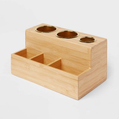 12"X7"X6" Bamboo Hair Tools Organizer with 5pc Magnets - Brightroom: Bathroom Tray, Hair Dryer Holder, Organization