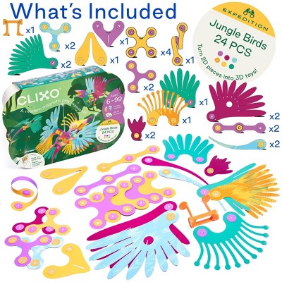 Clixo Jungle Birds Magnetic Building Set: 24 Pieces for Creative Thinking & Creativity