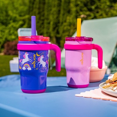 Reduce 14oz 2pk Coldee Kids Mugs with Spill-Proof Straw Pink