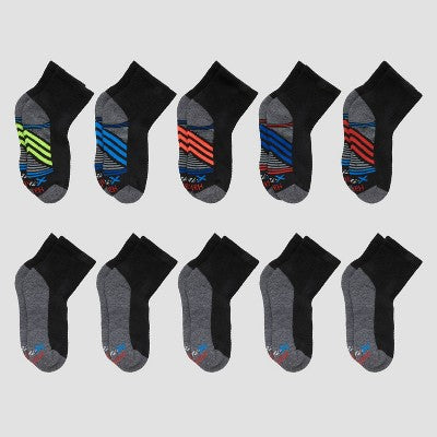Hanes Boys' 10pk Premium Ankle Athletic Socks - Black M