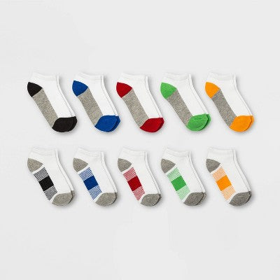 Boys' 10pk Low Cut Socks - Cat & Jack White S: Knit, Flat Seams