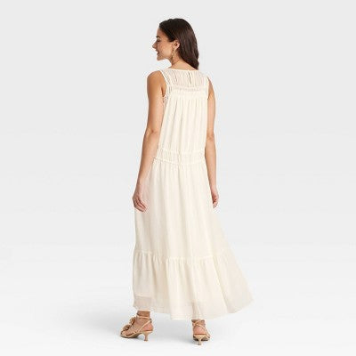 Women's Sheer Chiffon Maxi Dress - A New Day Cream Medium
