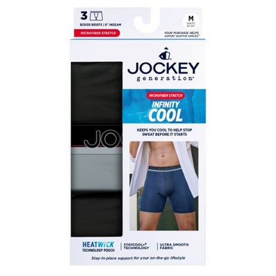 Jockey Generation Men's 3pk Infinity Cool Boxer Briefs - Black/Gray S: Tagless, Moisture Wicking, Quick Drying