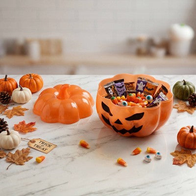 Cook With Color Jack-O-Lantern Pumpkin Halloween Candy Bowl with Lid Orange
