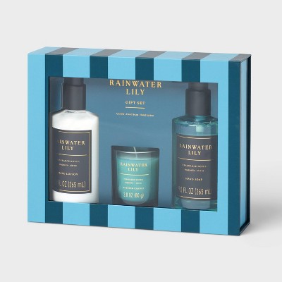 3pc Rainwater Lily Personal Care Hand Soap and Lotion Candle Gift Set Blue - Threshold (LOCAL PICKUP ONLY)