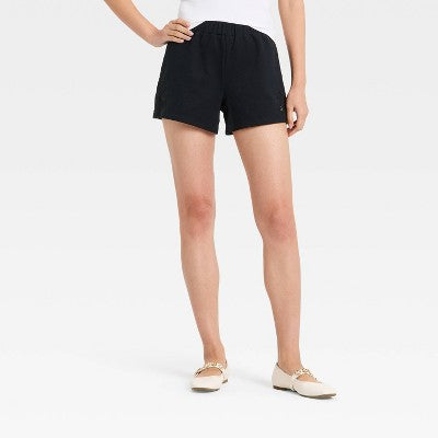 Women's Knit Eyelet Leisure Shorts - A New Day Black XS