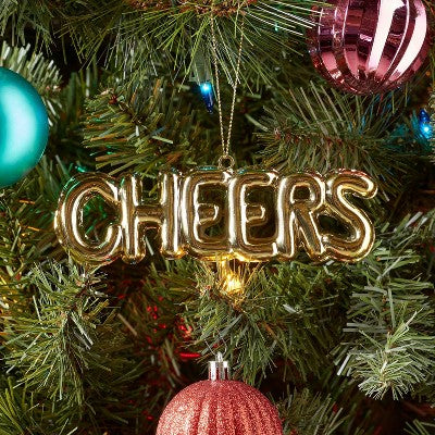 Metallic 'Cheers' Balloon Christmas Tree Ornament Gold - Wondershop