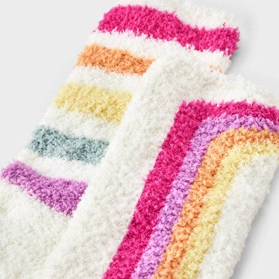 Women's Rainbow 2pk Cozy Crew Socks - Ivory/Rainbow 4-10