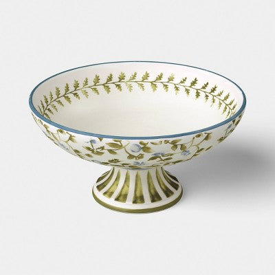 10" Floral Painted Ceramic Footed Bowl Blue/Green - Threshold
