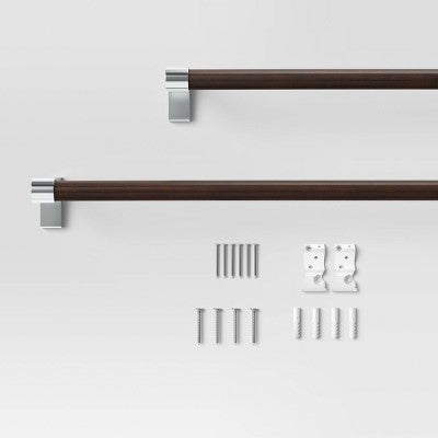 36"-66" Dark Faux Wood Curtain Rod Nickel - Threshold: Single Steel Rod, Quick Mount, 0.875" Diameter (LOCAL PICKUP ONLY)