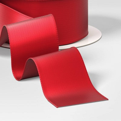 1.5" Satin Fabric Christmas Ribbon 36' Cranberry - Wondershop