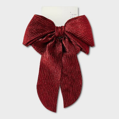 Crinkle Satin Bow Hair Barrette - A New Day Red