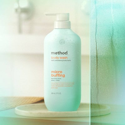 Method Micro Buffing Body Wash Tonic with Bamboo Dust, AHA and PHA - Lavender, Eucalyptus and Rose - 17 fl oz