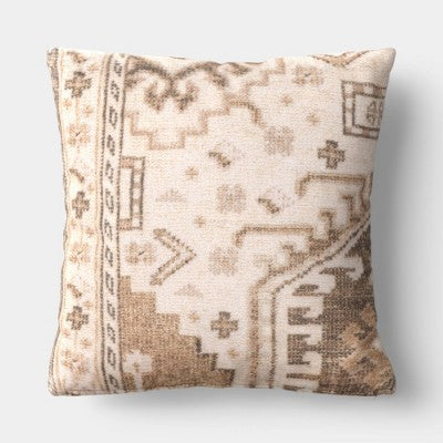 Square Printed Velvet Pillow ivory/khaki - Threshold: Fall
