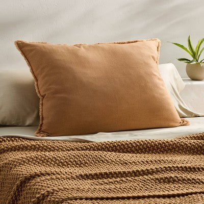 King Euro Heavyweight Linen Blend Decorative Throw Pillow Warm Brown - Casaluna: Rectangle, Rayon & Linen, Removable Cover (LOCAL PICKUP ONLY)