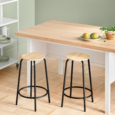 2pk 24" Wood with Metal Base Backless Counter Height Barstool Natural - Room Essentials (LOCAL PICKUP ONLY)