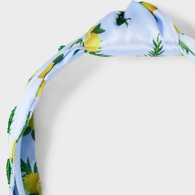 Top Knot Headband with Lemons - A New Day Blue/Yellow: Fashion Accessory, Recycled Polyester, Food Pattern