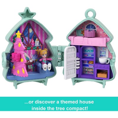 Polly Pocket Holiday Connects Bundle, Stackable Compact Playset with Micro Doll Accessories, & Pet