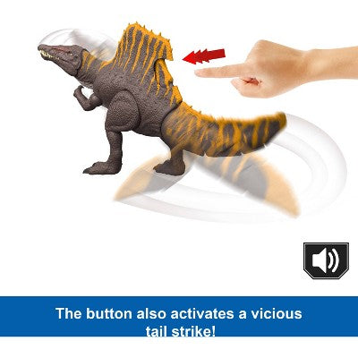 Jurassic World Rebirth Tail Thrasher Spinosaurus Action Figure, Dinosaur Toy with 2 Attack Moves