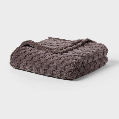Twin/Twin Extra Long Checkered Jacquard Plush Blanket Gray - Room Essentials
