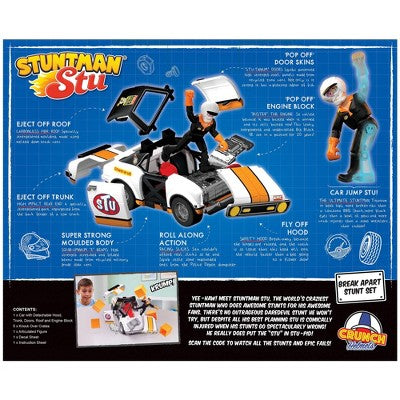 Stuntman Stu Race Ace Stunt Car Break Apart Stunt Set with Action Figure Pop-Off Parts and Crash Crates