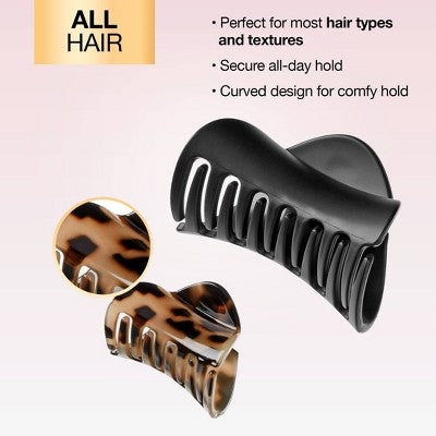 scunci Crescent Shaped Mixed Size Claw Clips - Matte Black/Tortoise - All Hair - 2pcs