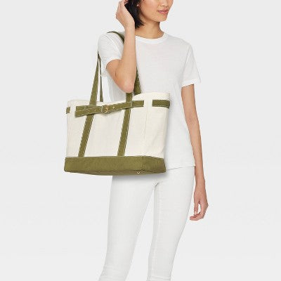 Canvas Large Belted Tote Bag - Universal Thread Green