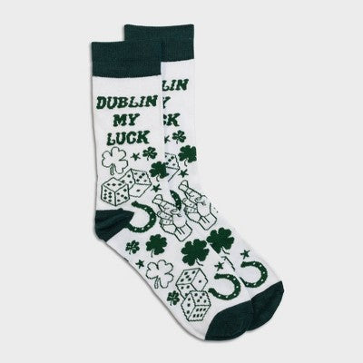 Men's Dublin My Luck Crew Socks - White 6-12