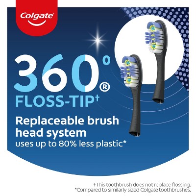 Colgate 360 Floss Tip Toothbrush with Metal Handle and 2 Replaceable Brush Heads - Trial Size - Blue