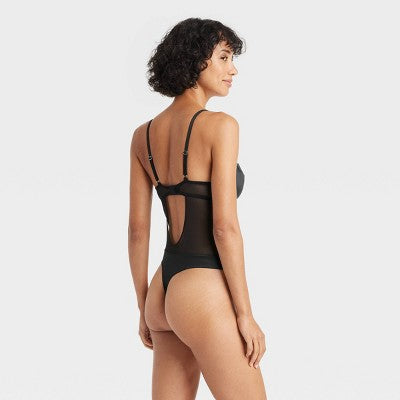 Women's Satin and Mesh Lightly Lingerie Bodysuit - Auden Black L