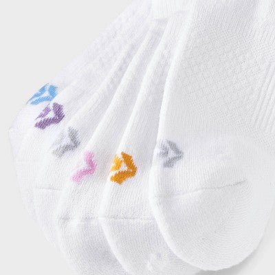 Women's 6pk Structure No Show Socks - All In Motion White 4-10: Midweight Knit, Arch Support, Reinforced Heel & Toe