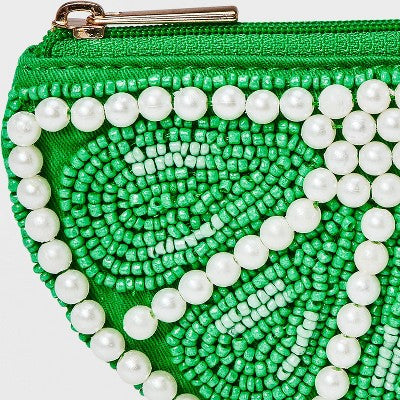 Fruit Slice Coin Pouch Bag - A New Day Green/Off-White: Cotton Botanical Wallet with Card Slots