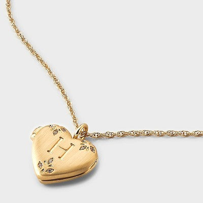 Brass Letter "H" Heart Locket with Initial Pendant Necklace - A New Day Gold