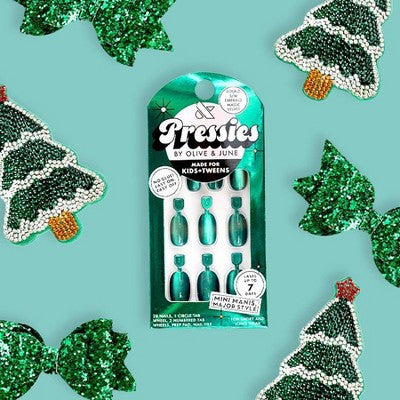 Olive & June Pressies Fake Nails - S Round - Emerald Magic Velvet - 28ct