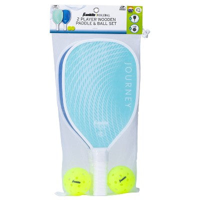 Franklin Sports 2 Player Journey Paddle Ball Set in Mesh Bag - Navy/Turquoise: Wood, 11.75" Head