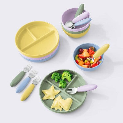 Mealtime Giftset - 16pc - Cloud Island: Stainless Steel, Solid Pattern, Service For 1
