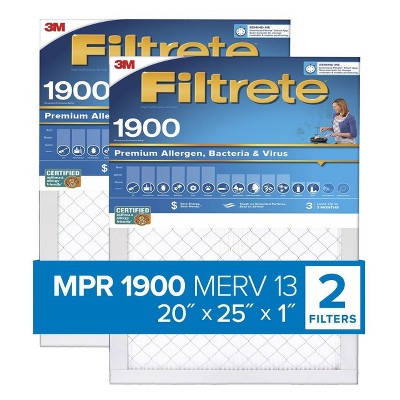 Filtrete 2pk 1900 Ultimate Allergens, Bacteria and Virus 20X25: MERV 13 Electrostatic Furnace & AC Filter 20x25x1 (LOCAL PICKUP ONLY)