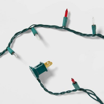 100ct Incandescent Smooth Mini Christmas String Lights Red/White/Clear with Green Wire - Wondershop