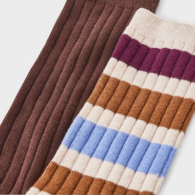 Men's Hybrid Dress Socks 2pk - Goodfellow & Co Cream/Brown 6-12