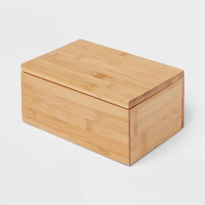 9" x 6" Rectangular Countertop Organizer with Mirror - Brightroom: Bamboo Bathroom Tray & Jewelry Storage