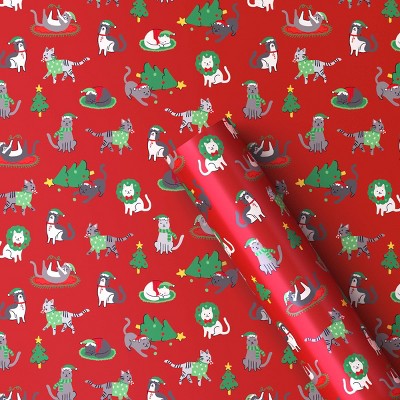 30" 50 sq ft Christmas Roll Wrap Illustrated Cats on Red - Wondershop (LOCAL PICKUP ONLY)