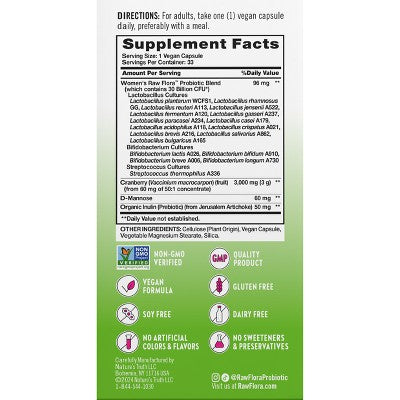 Nature's Truth Women's Care Raw Flora 30B Probiotic Capsules - 33ct