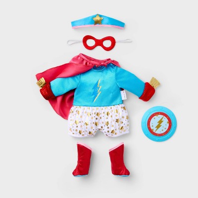 14" Baby Doll Superhero Outfit - Gigglescape: Polyester Fantasy Clothing Set with 7 Pieces