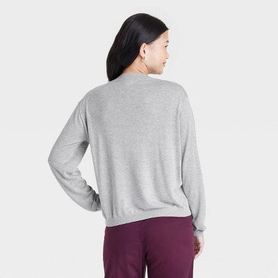Women's Fine Gauge V-Neck Pullover Sweater - A New Day Gray L