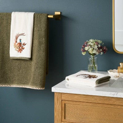 2pk Pheasant Embroidered Harvest Hand Towel Set White - Threshold
