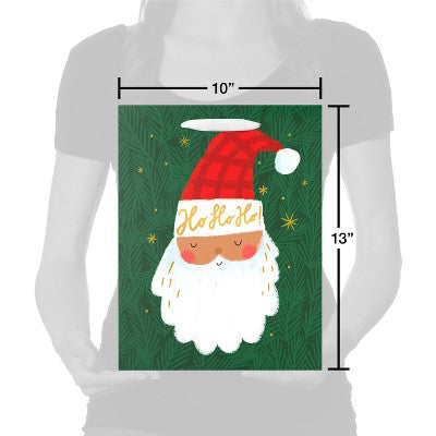 13" Large Christmas Gift Bag Santa on Green